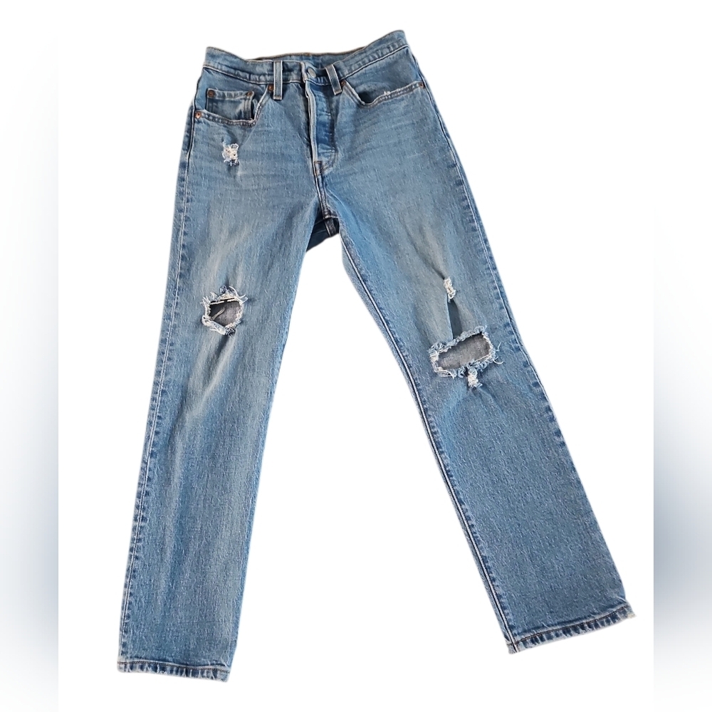 Levi's Women's Blue Distressed Straight Leg Jeans Size 26 Button-fly